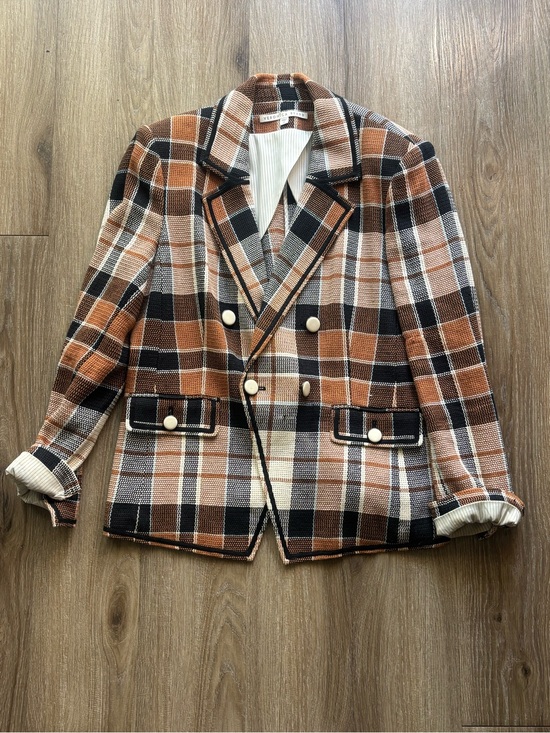 Veronica Beard Jackets & Blazers - Veronica Beard Plaid Double-Breasted Blazer in Tan, Brown & Cream